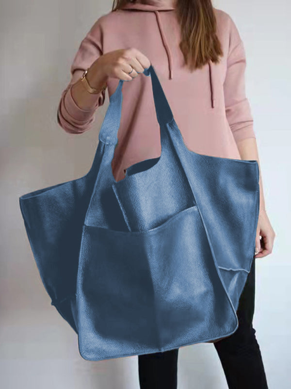 Simple Large Bag Soft Leather Large Capacity One Shoulder Portable Tote Bag-Free Shipping - Aurelia Clothing