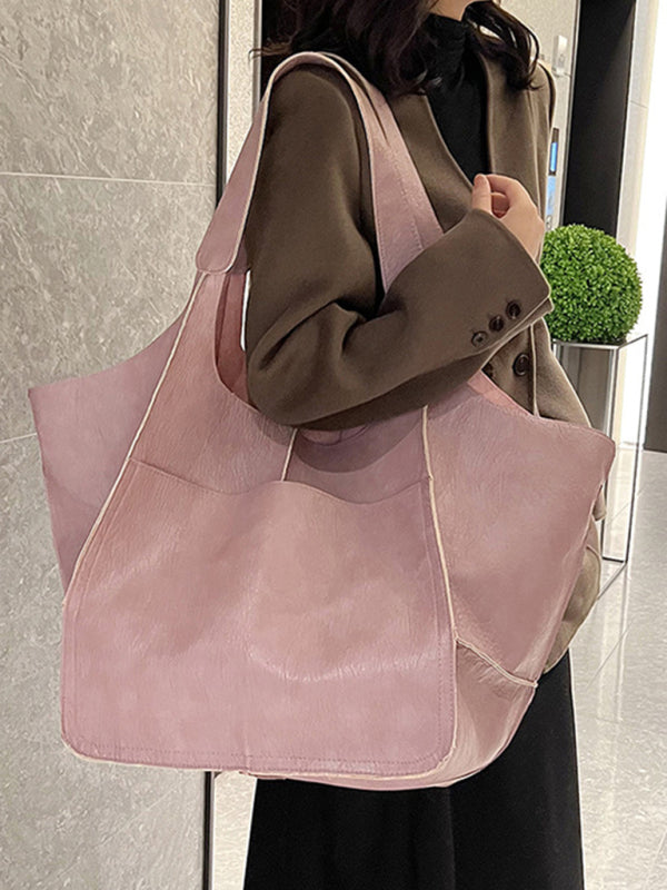 Simple Large Bag Soft Leather Large Capacity One Shoulder Portable Tote Bag - Free Shipping - Aurelia Clothing