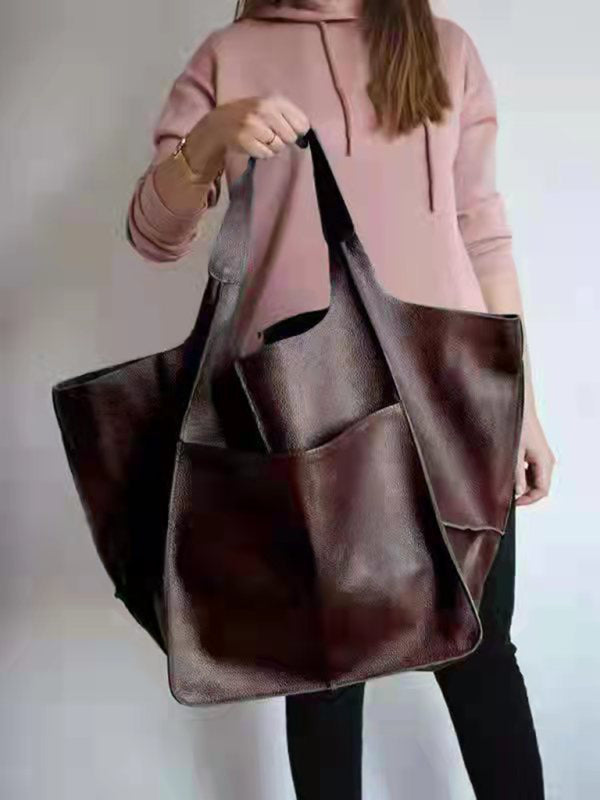 Simple Large Bag Soft Leather Large Capacity One Shoulder Portable Tote Bag - Free Shipping - Aurelia Clothing
