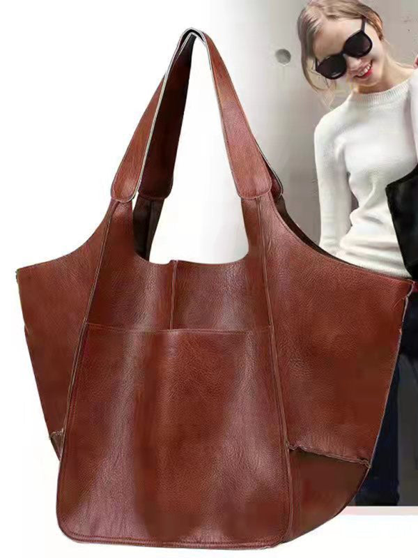 Simple Large Bag Soft Leather Large Capacity One Shoulder Portable Tote Bag - Free Shipping - Aurelia Clothing