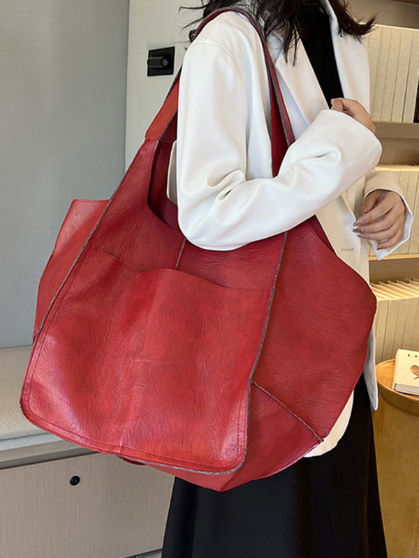 Simple Large Bag Soft Leather Large Capacity One Shoulder Portable Tote Bag - Free Shipping - Aurelia Clothing