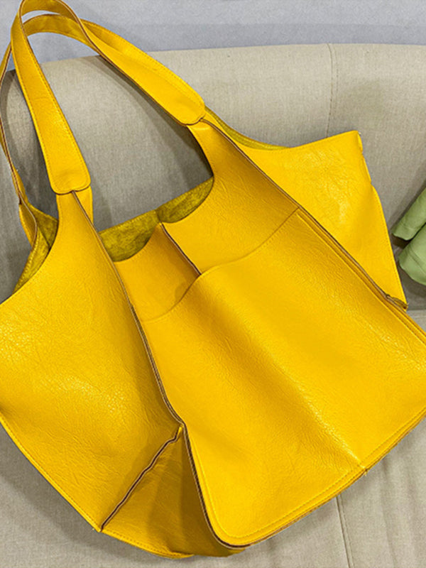 Simple Large Bag Soft Leather Large Capacity One Shoulder Portable Tote Bag - Free Shipping - Aurelia Clothing