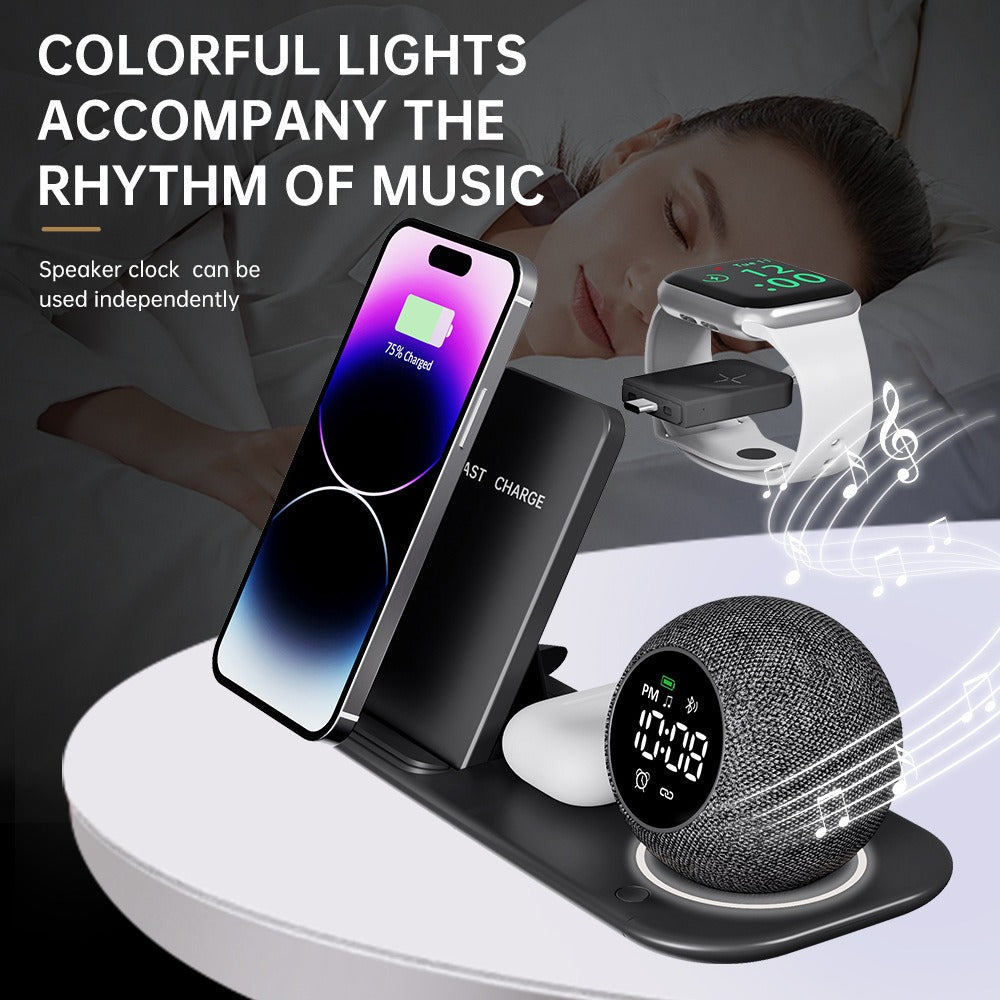Six in one mobile phone watch headphones wireless charging clock alarm Bluetooth speaker night light - Free Shipping - Aurelia Clothing