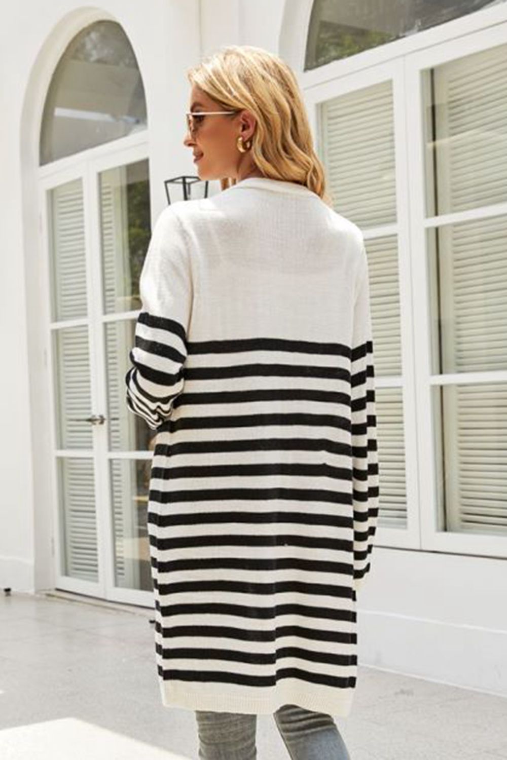 Striped Open Front Longline Cardigan - Aurelia Clothing