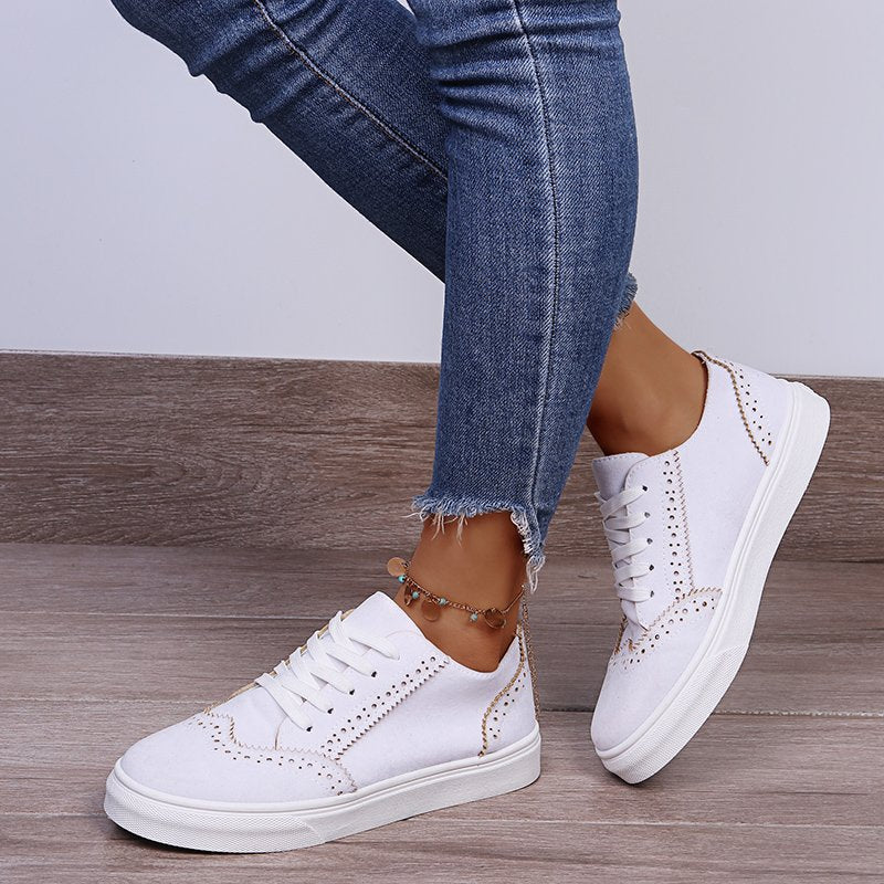 Suede Lace-Up Flat Sneakers - Aurelia Clothing