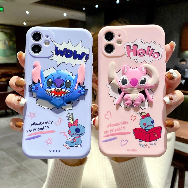 Suitable for iphone13 painted cartoon mobile phone case Apple 14promax Stitch is cute - Free Shipping - Aurelia Clothing