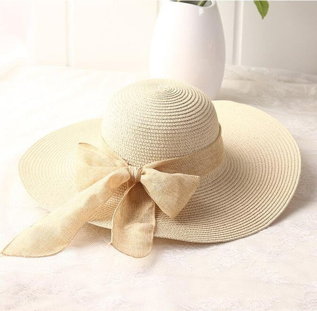 Sun Hats Hand Made Straw Hat Female Ribbon Bow-knot Wide Brim Beach Hat - Free Shipping - Aurelia Clothing
