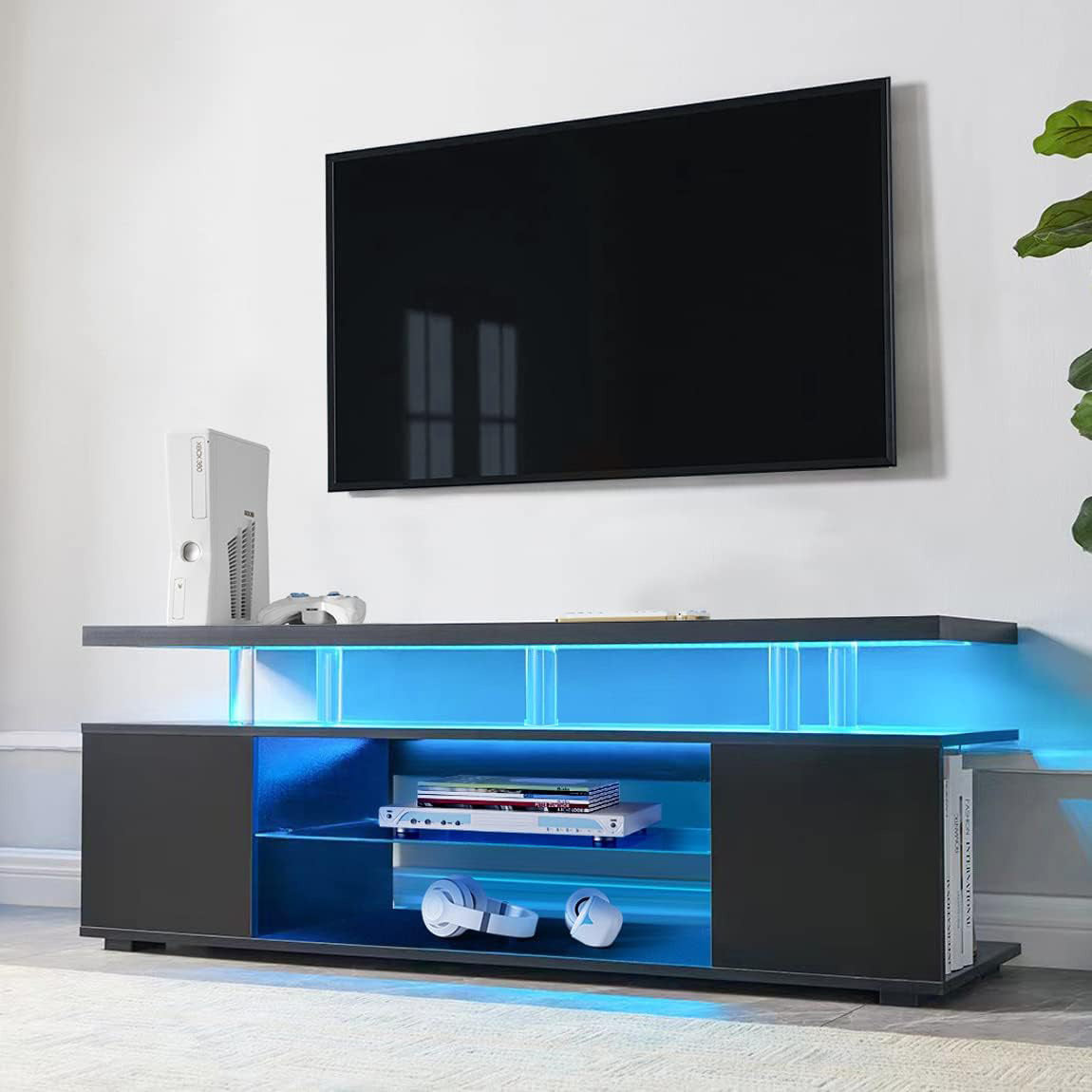 TV Stand for 70 Inch TV LED Gaming Entertainment Center Media Storage Console Table with Large Side Cabinet for Living Room Black - Free Shipping - Aurelia Clothing