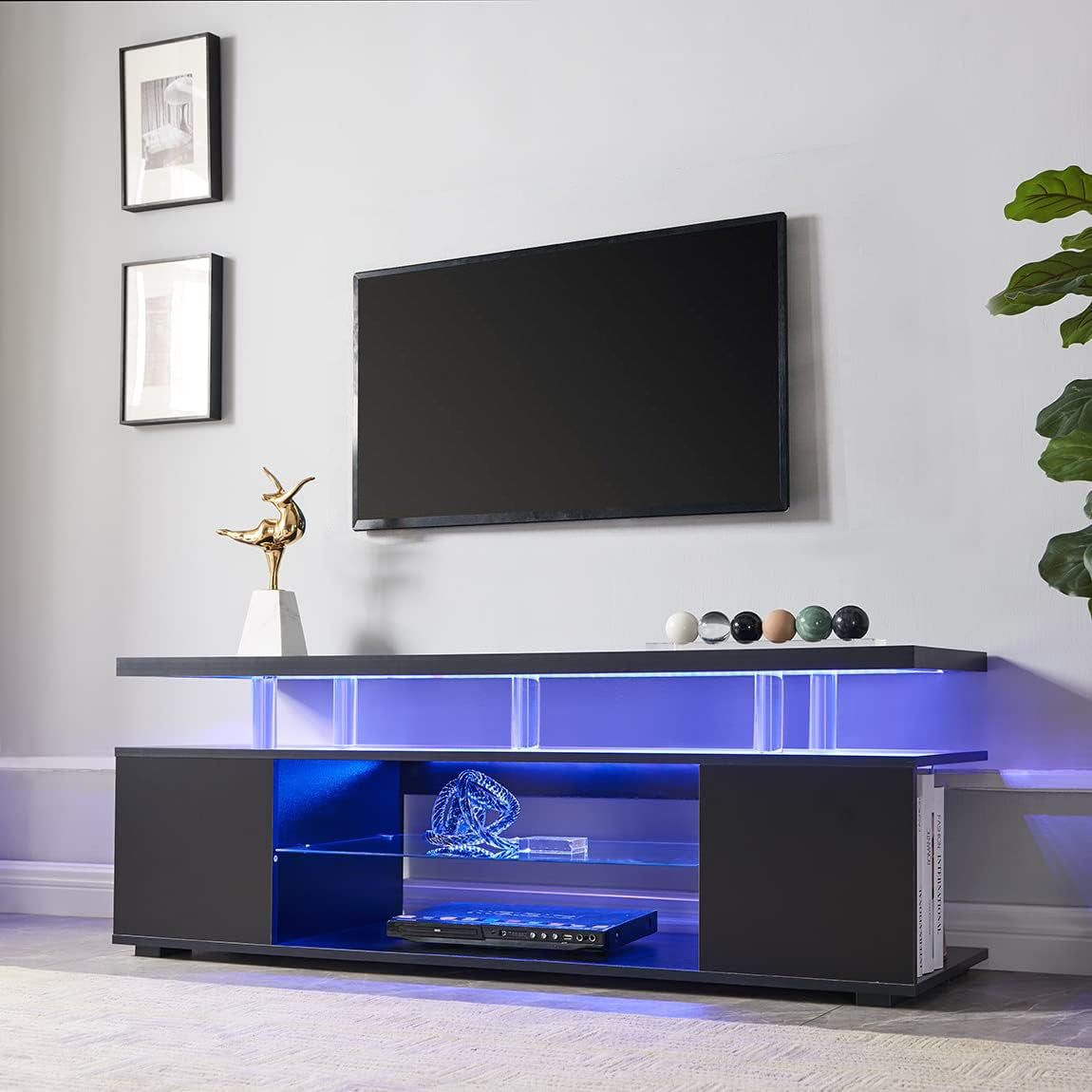 TV Stand for 70 Inch TV LED Gaming Entertainment Center Media Storage Console Table with Large Side Cabinet for Living Room Black - Free Shipping - Aurelia Clothing