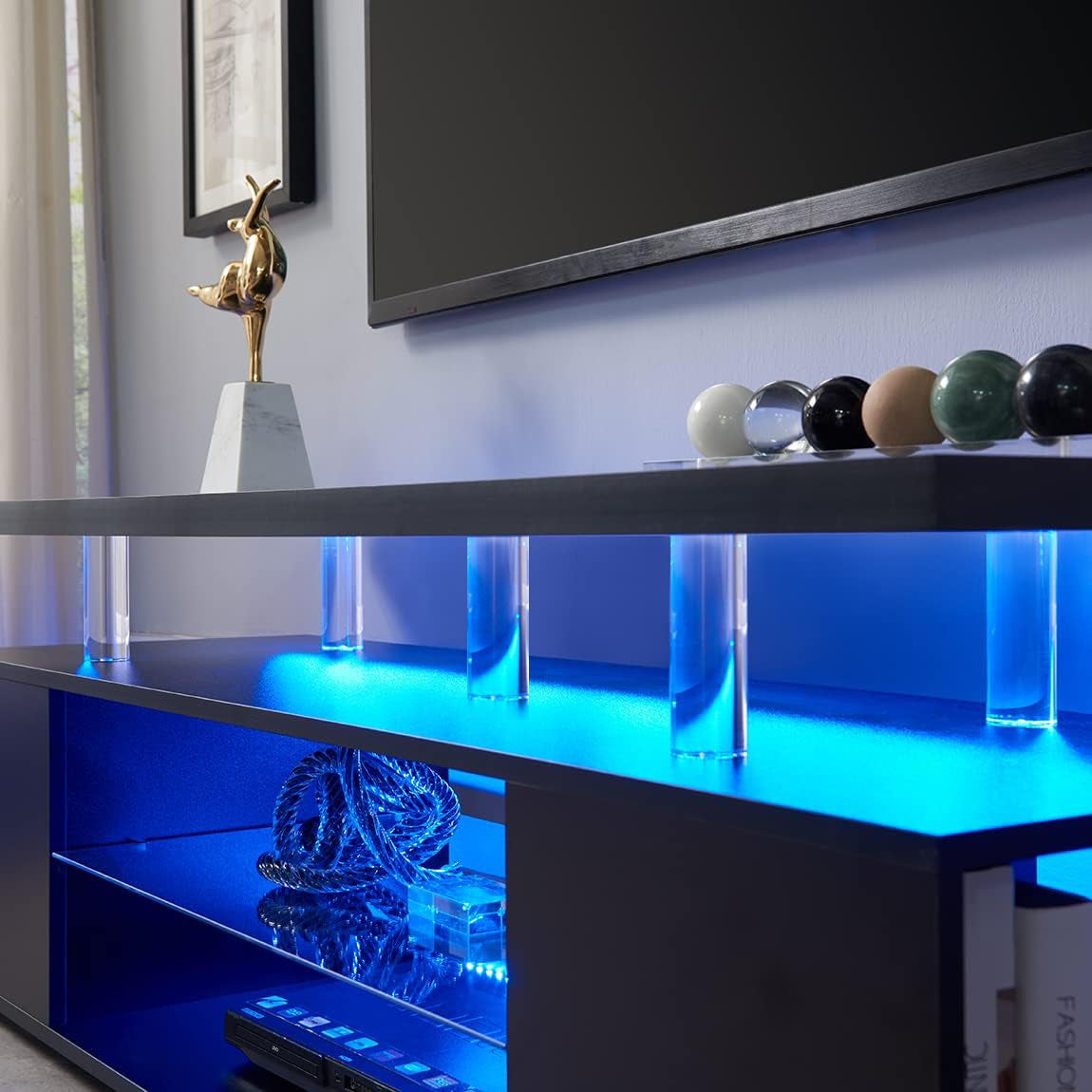 TV Stand for 70 Inch TV LED Gaming Entertainment Center Media Storage Console Table with Large Side Cabinet for Living Room Black - Free Shipping - Aurelia Clothing