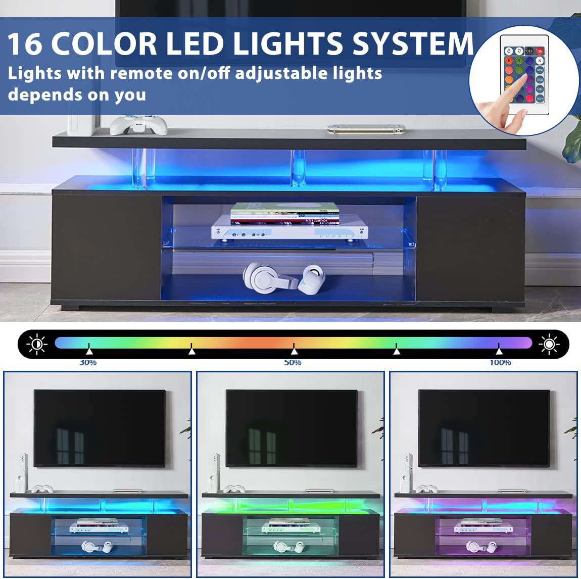 TV Stand for 70 Inch TV LED Gaming Entertainment Center Media Storage Console Table with Large Side Cabinet for Living Room Black - Free Shipping - Aurelia Clothing