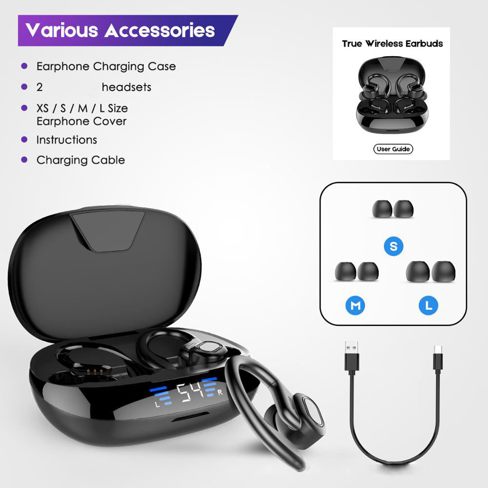 TWS True Wireless Bluetooth Headset 5.0 Digital Display Charging Bin Hanging Ear Sports Headset VV2 - Free Shipping - Aurelia Clothing