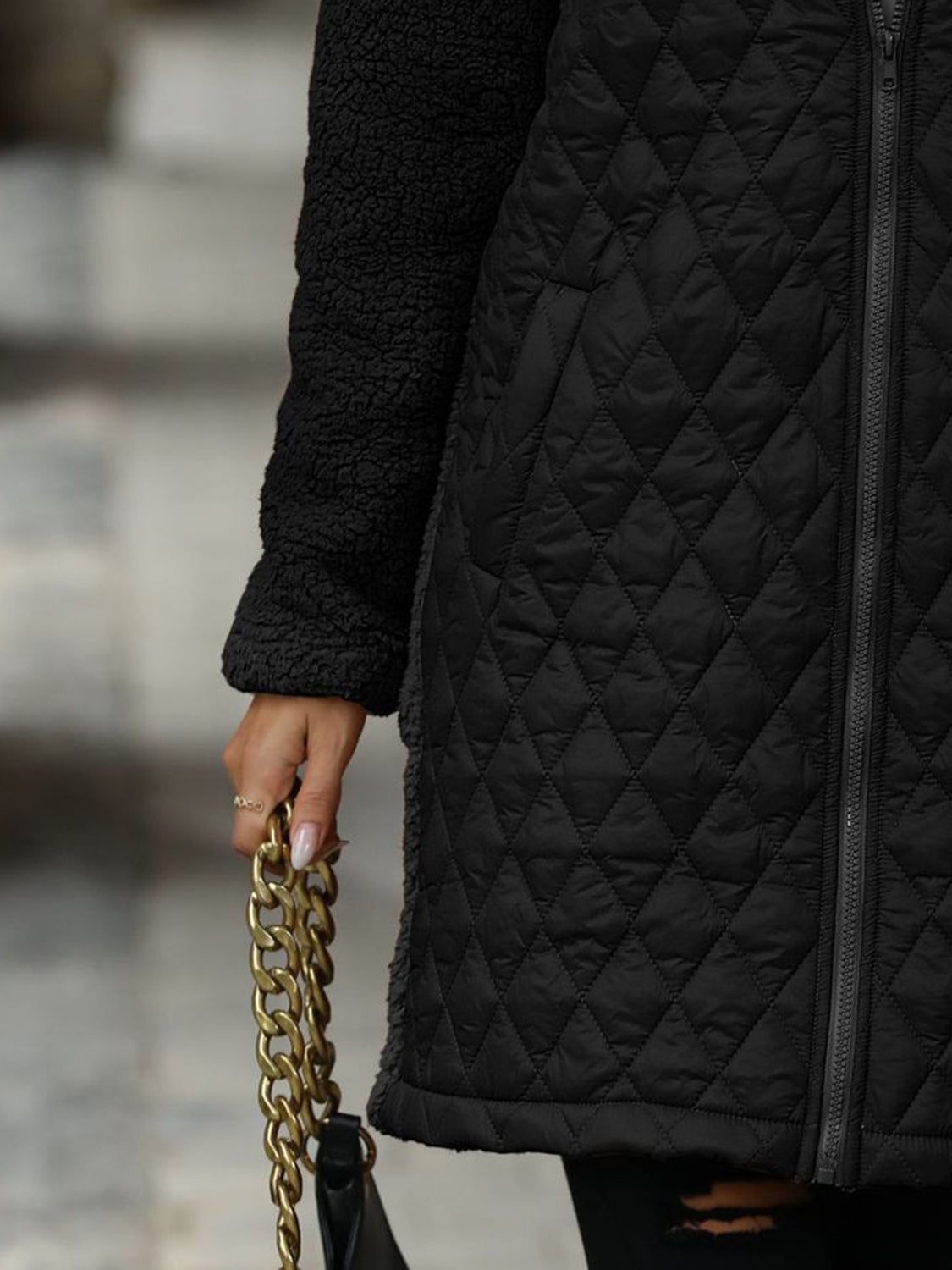 Texture Zip Up Long Sleeve Hooded Coat - Aurelia Clothing