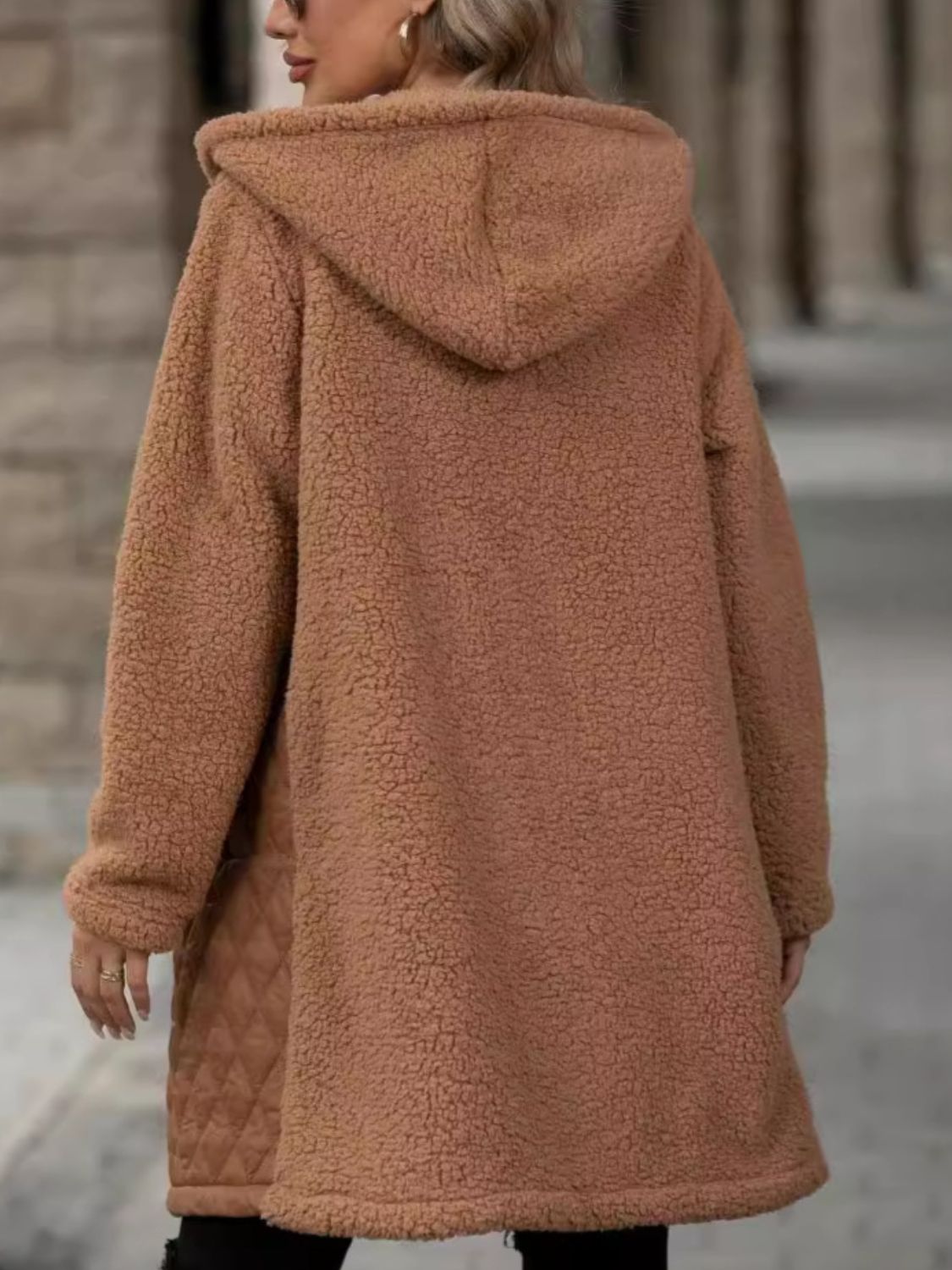 Texture Zip Up Long Sleeve Hooded Coat - Aurelia Clothing