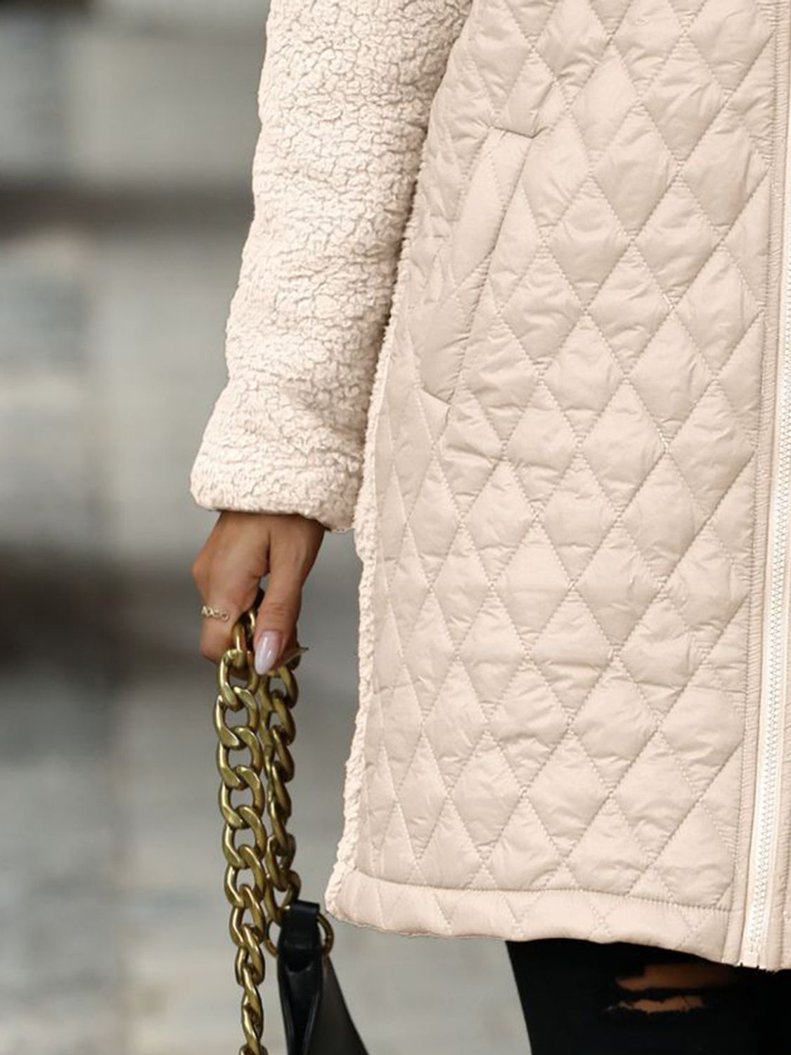 Texture Zip Up Long Sleeve Hooded Coat - Aurelia Clothing