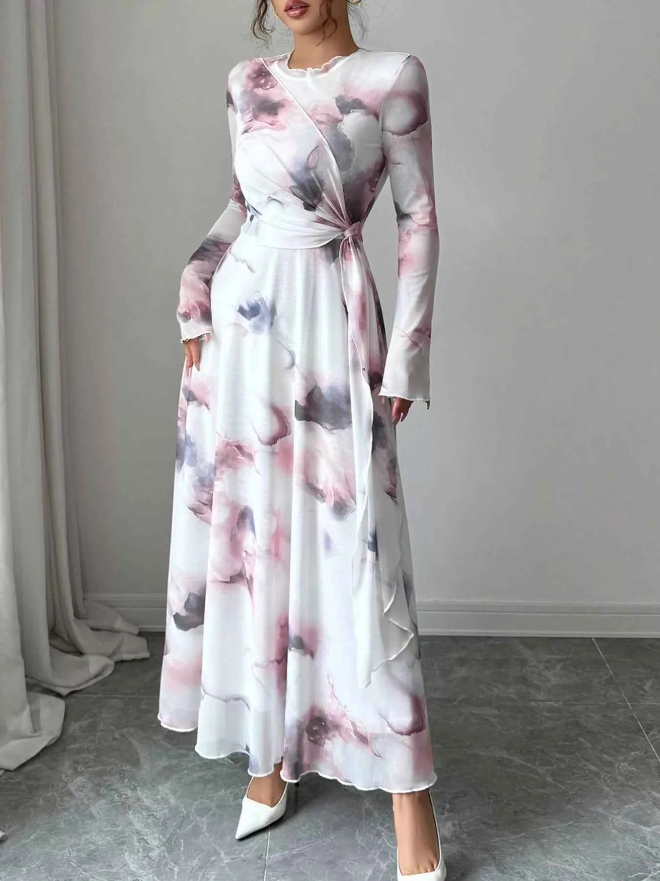 Tie-Dye Long Sleeve Maxi Dress-Free Shipping - Aurelia Clothing