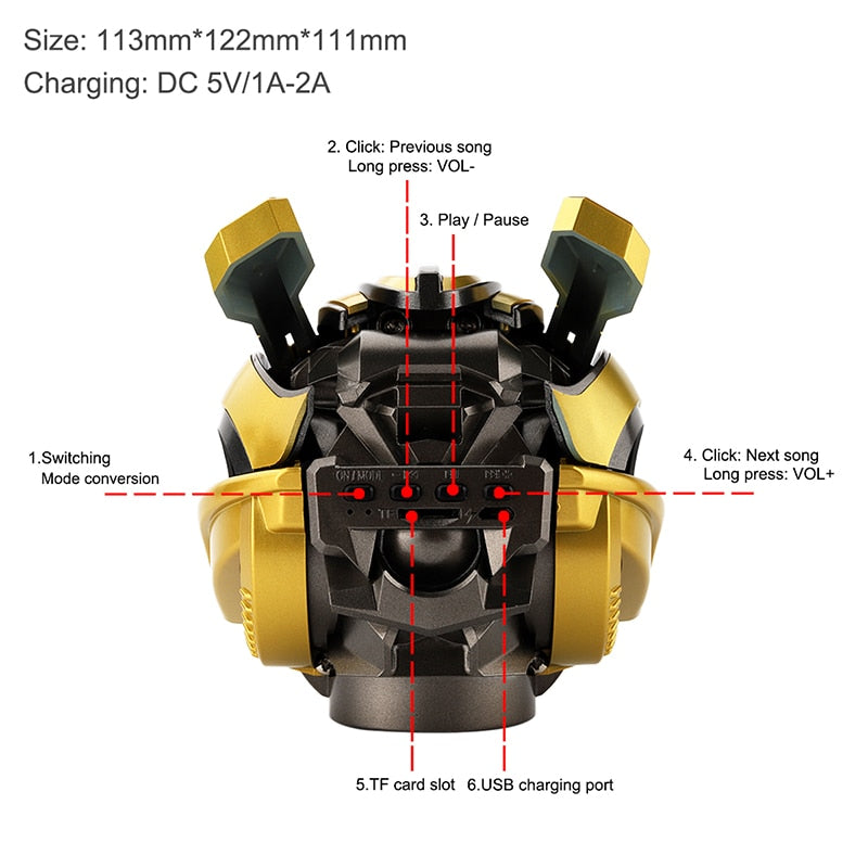 Transformers Bumblebee Helmet Wireless Bluetooth 5.0 Speaker With Fm Radio Support Usb Mp3 TF for Kids - Free Shipping - Aurelia Clothing