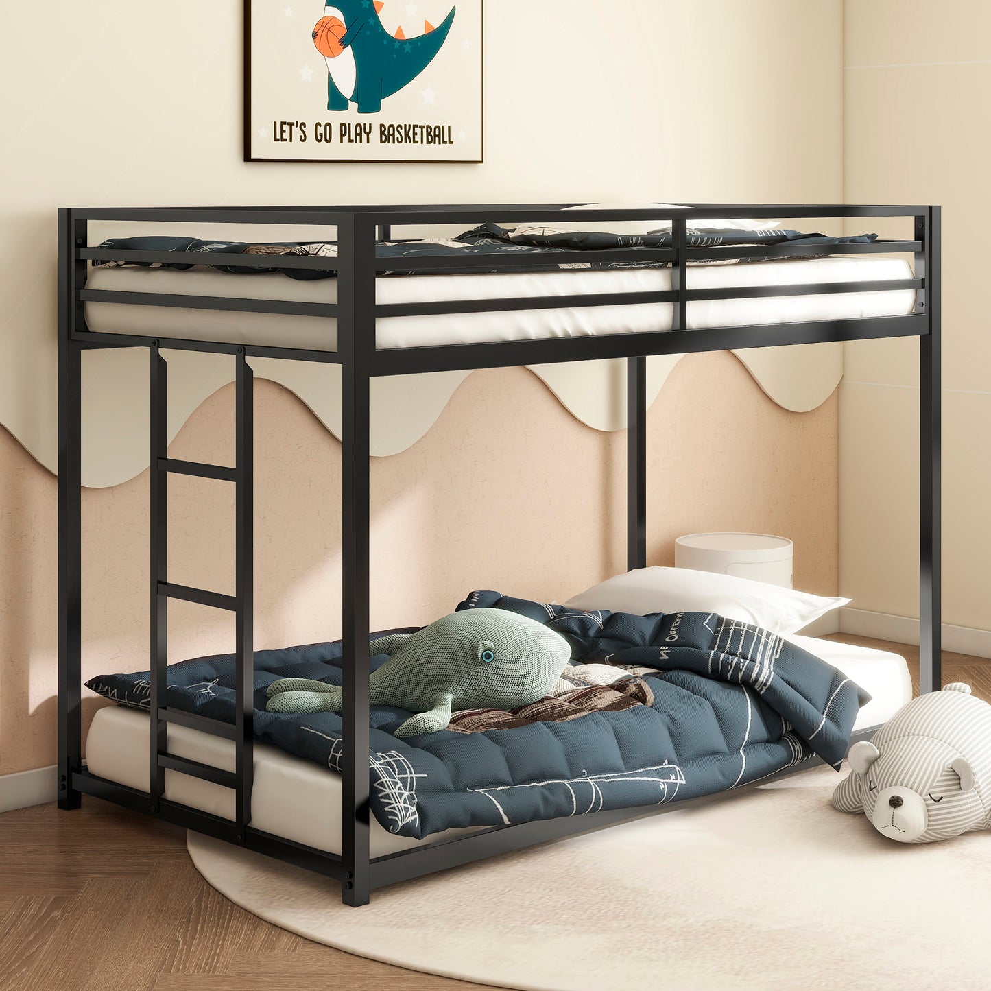 Twin Over Twin Bunk Bed Metal Black for Kids and Adult-Free Shipping - Aurelia Clothing