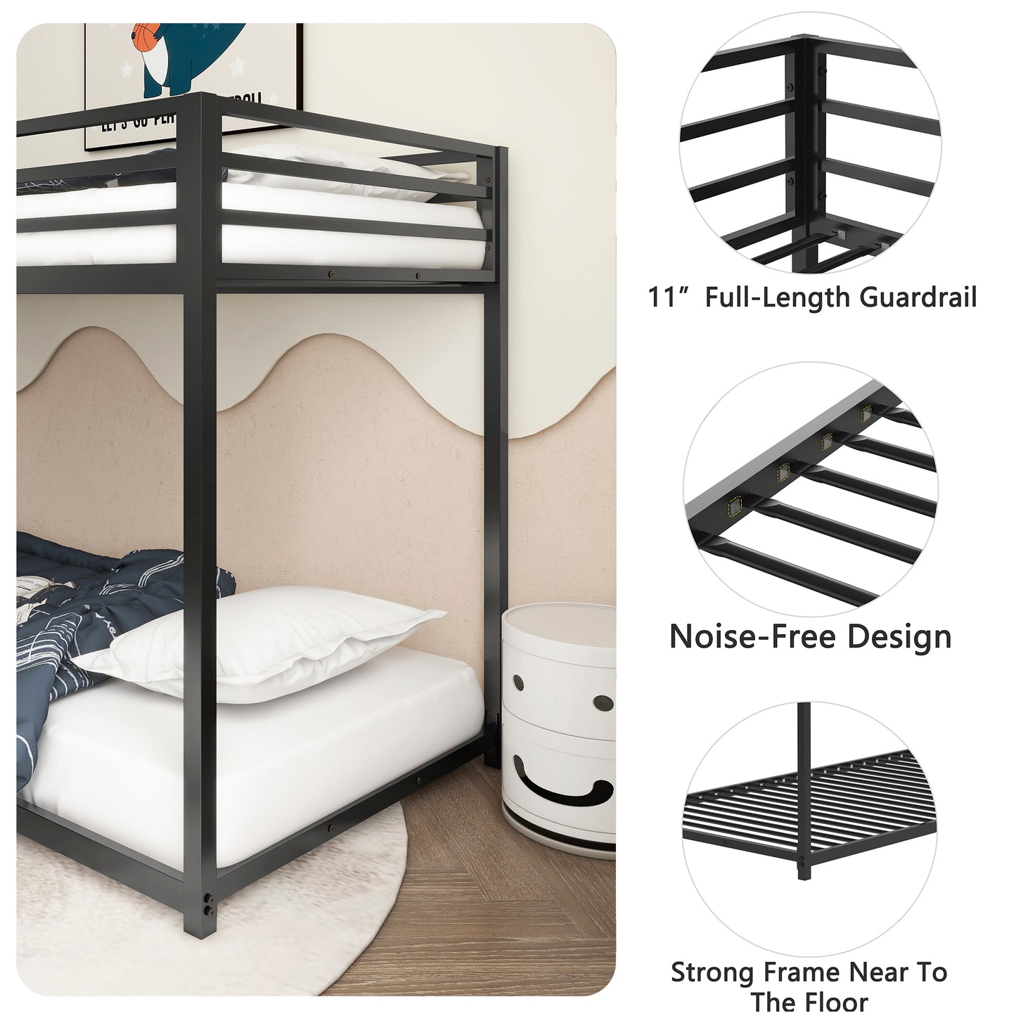Twin Over Twin Bunk Bed Metal Black for Kids and Adult-Free Shipping - Aurelia Clothing