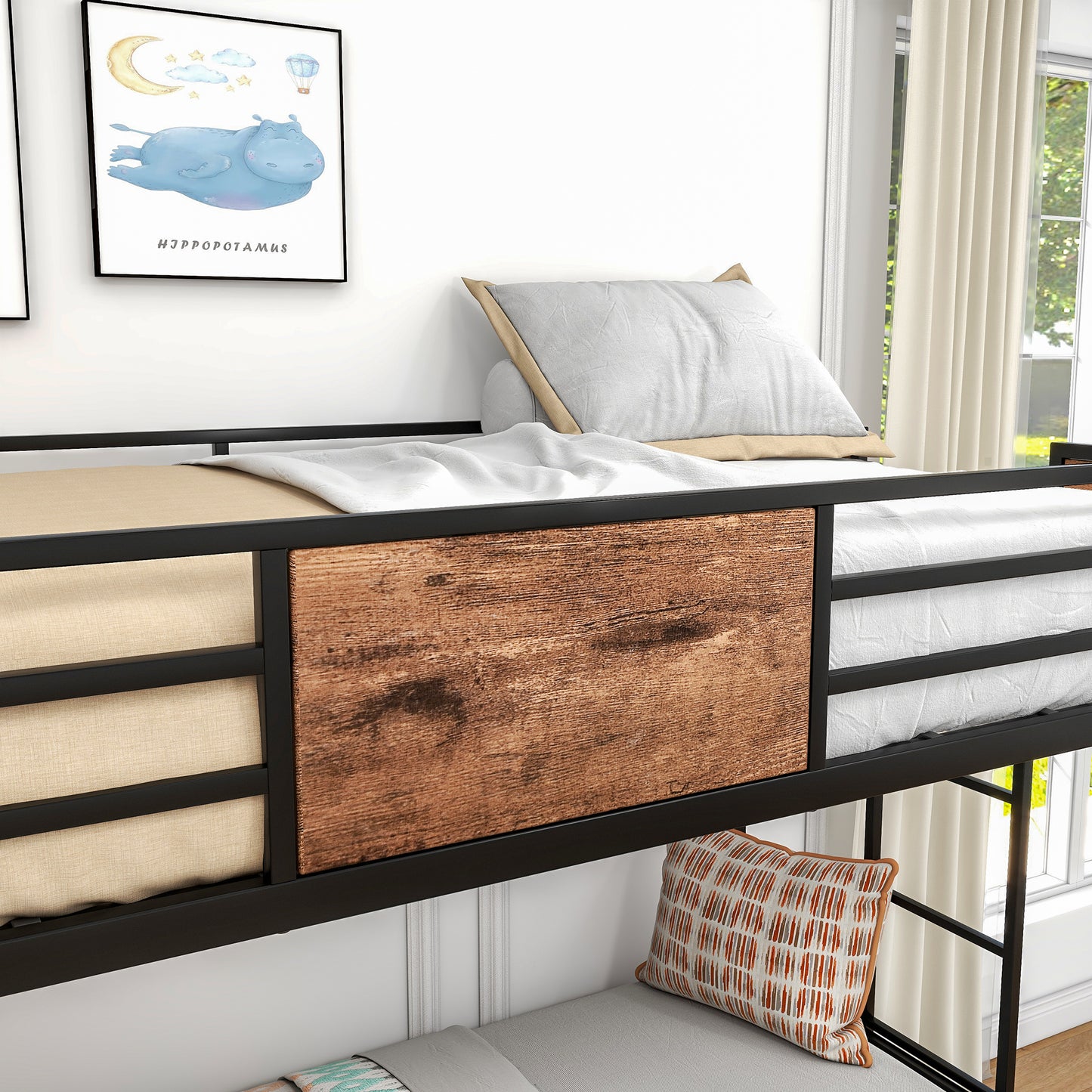 Twin Over Twin Size Metal Bunk Bed Black - Free Shipping - Aurelia Clothing