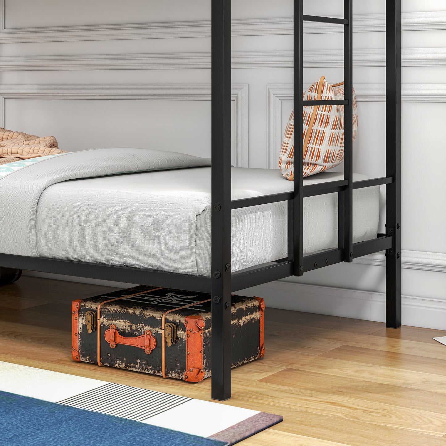 Twin Over Twin Size Metal Bunk Bed Black - Free Shipping - Aurelia Clothing