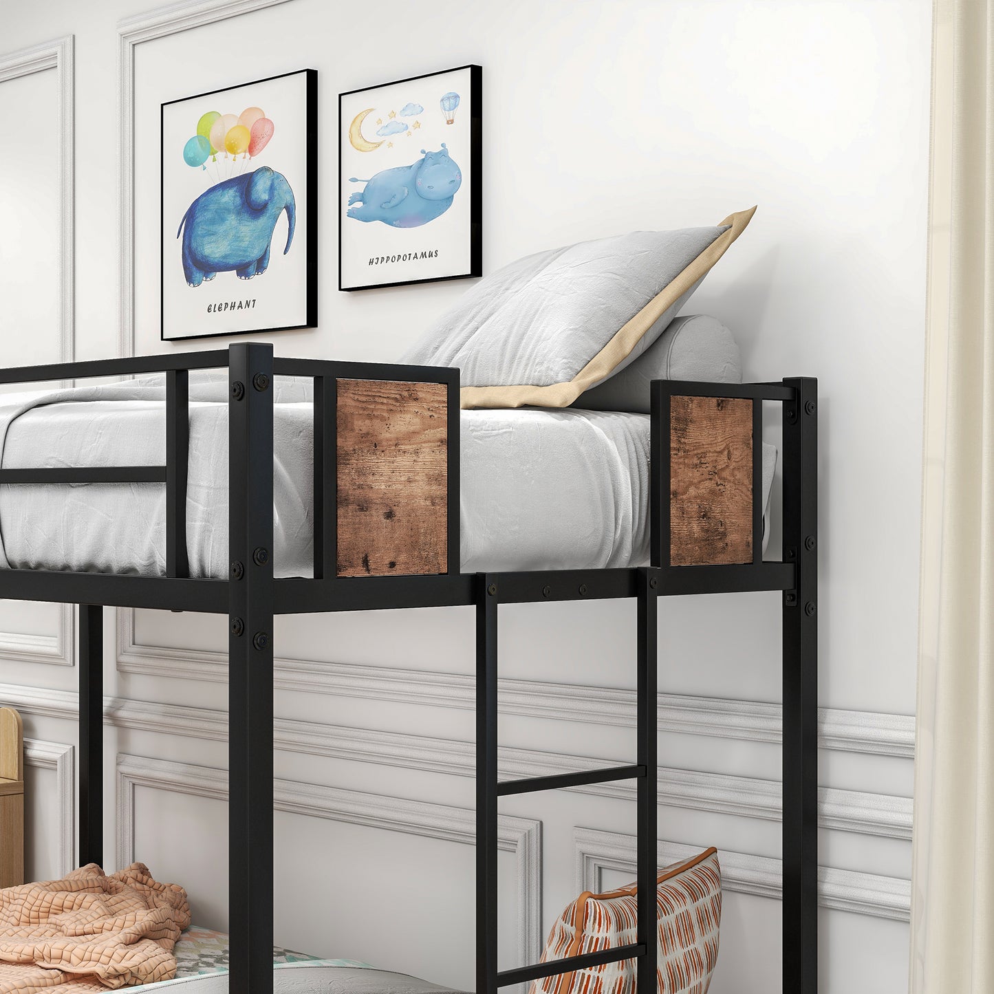 Twin Over Twin Size Metal Bunk Bed Black - Free Shipping - Aurelia Clothing