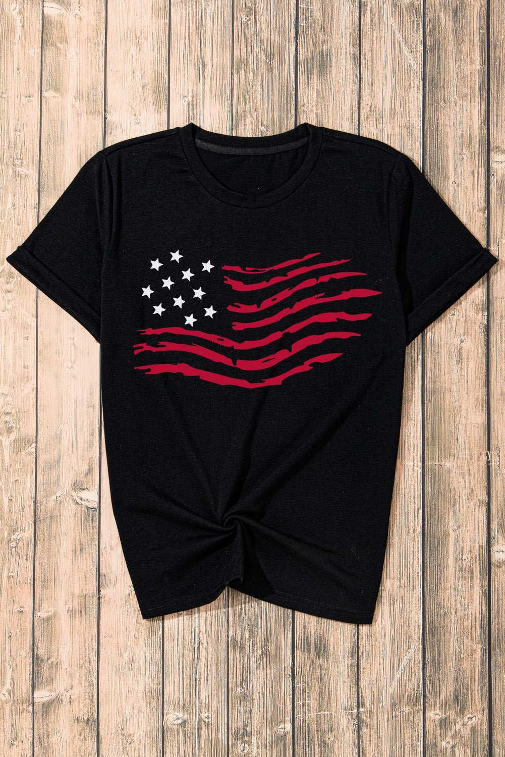 US Flag Round Neck Short Sleeve T-Shirt - Aurelia Clothing