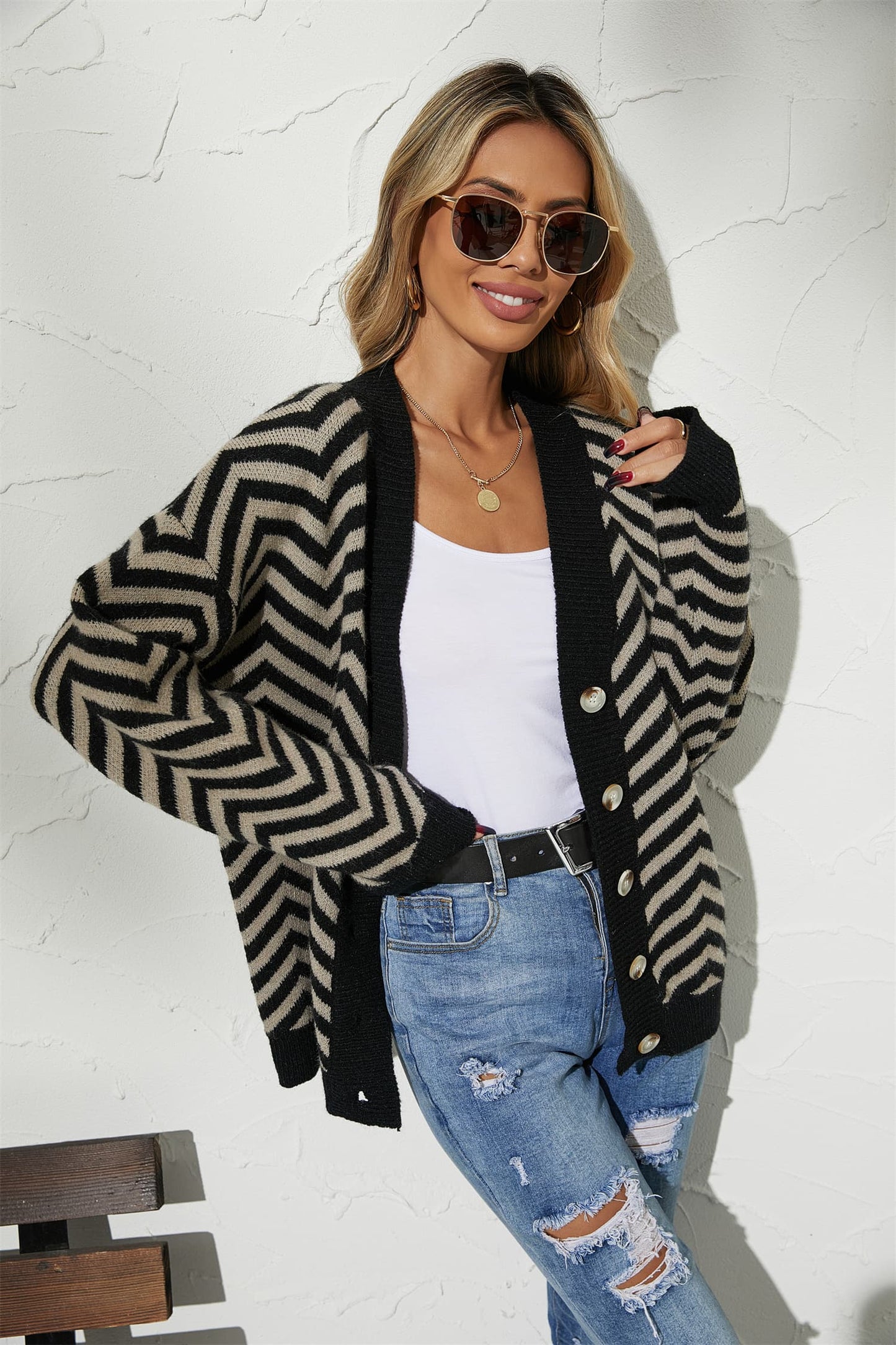 V-Neck Button-Down Cardigan - Aurelia Clothing