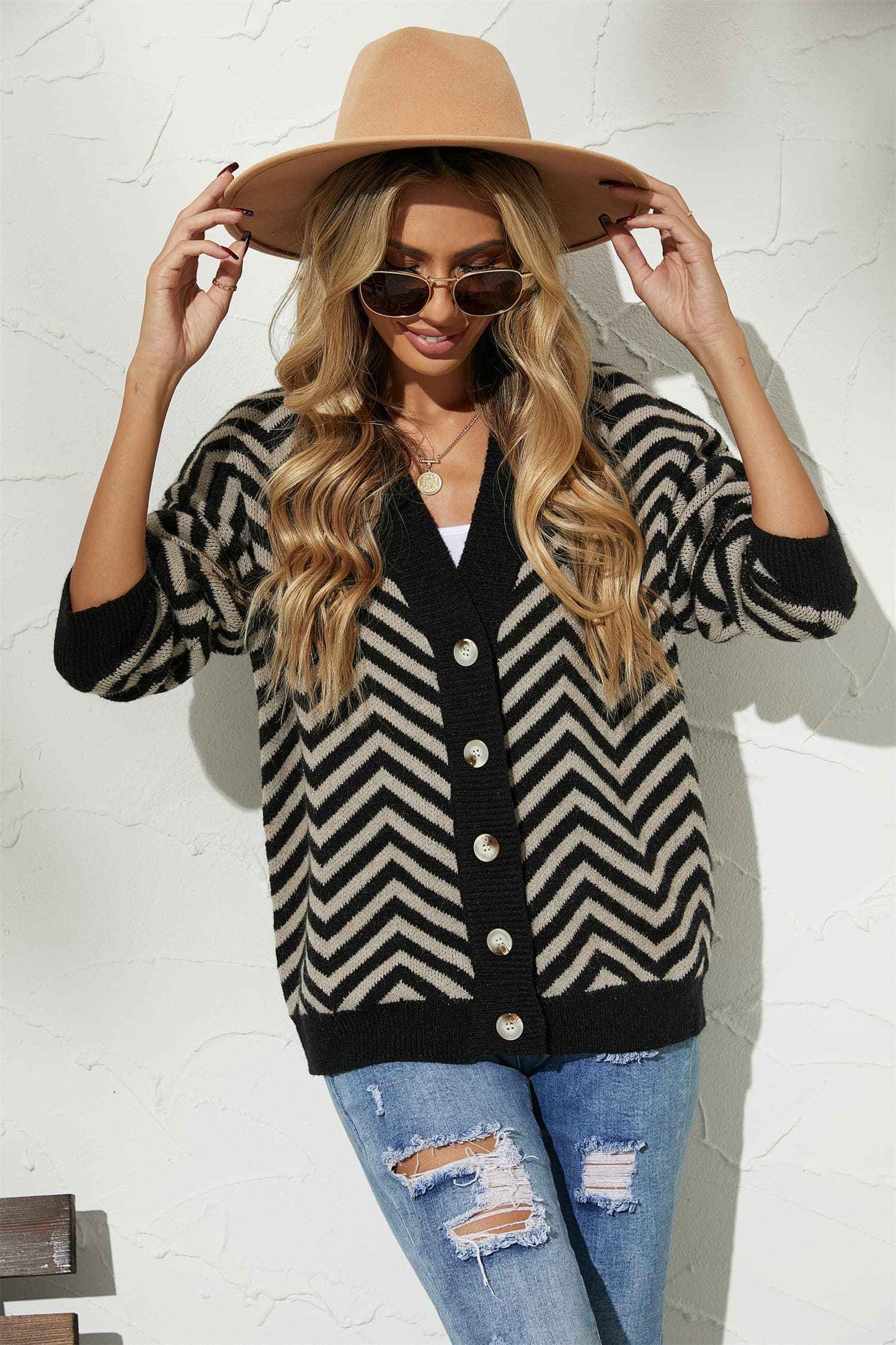 V-Neck Button-Down Cardigan - Aurelia Clothing