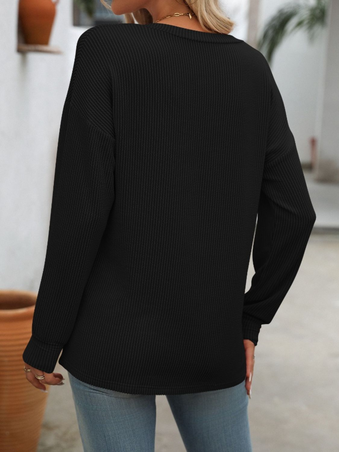 V-Neck Long Sleeve T-Shirt - Aurelia Clothing
