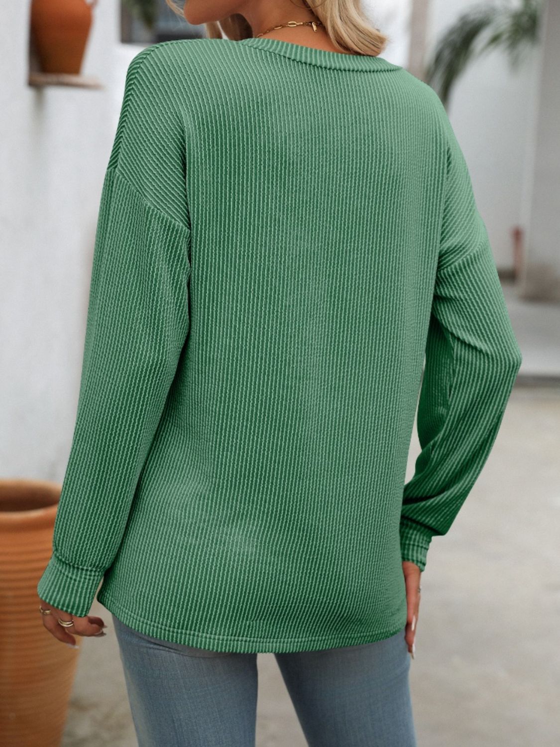V-Neck Long Sleeve T-Shirt - Aurelia Clothing