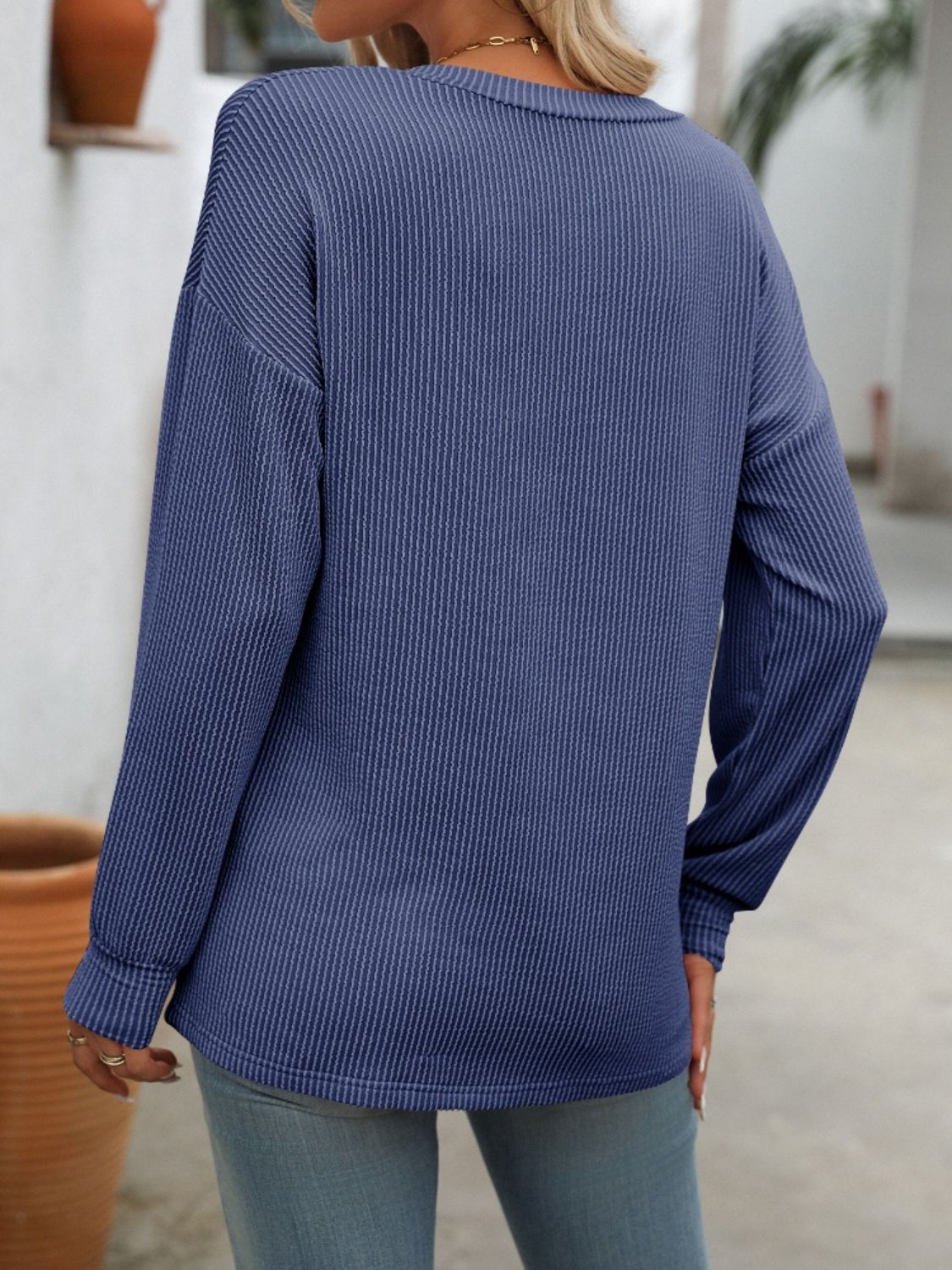 V-Neck Long Sleeve T-Shirt - Aurelia Clothing