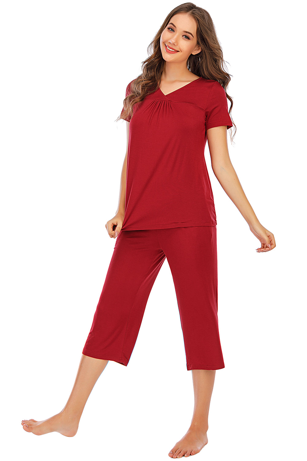 V-Neck Short Sleeve Top and Pants Lounge Set - Aurelia Clothing
