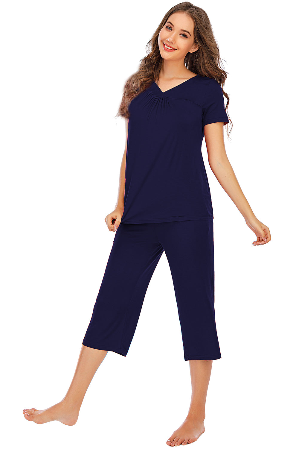 V-Neck Short Sleeve Top and Pants Lounge Set - Aurelia Clothing