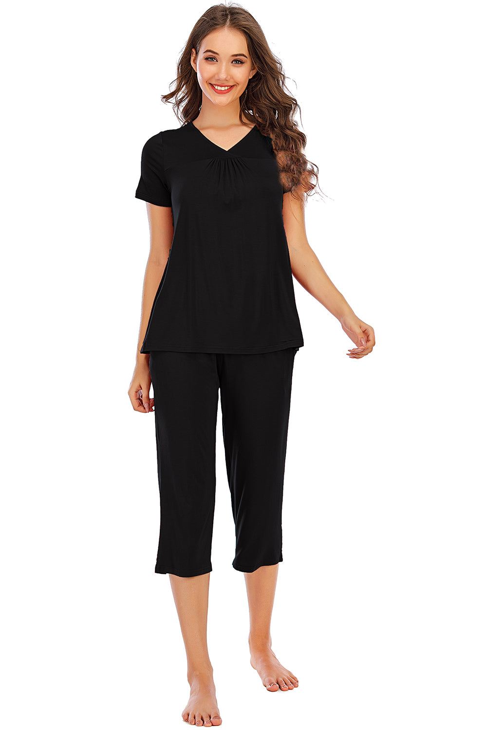 V-Neck Short Sleeve Top and Pants Lounge Set - Aurelia Clothing