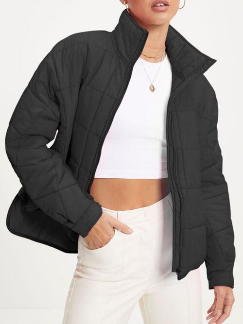 Zip Up Collared Neck Long Sleeve Jacket - Aurelia Clothing