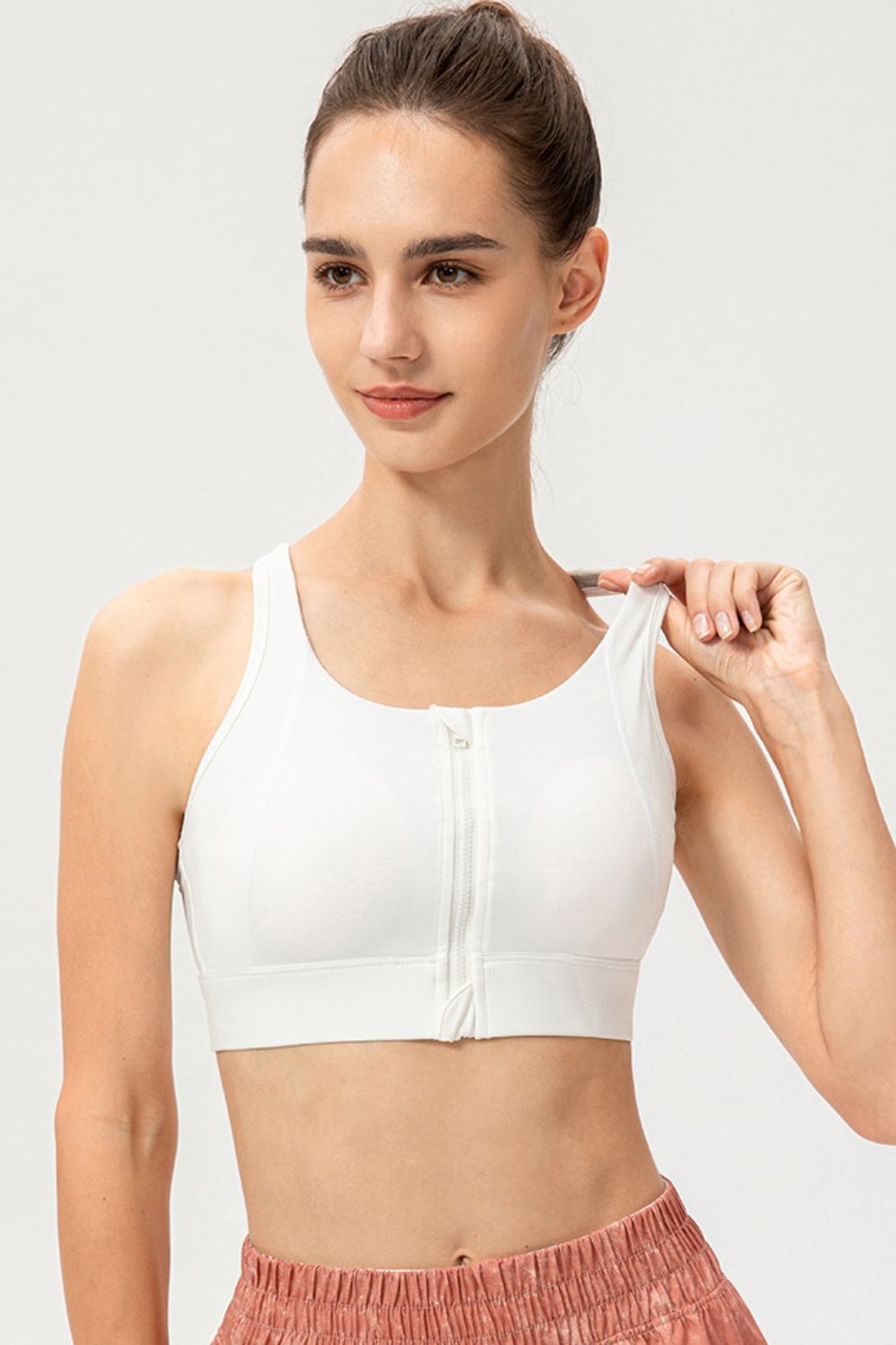 Zip-Up Round Neck Sports Bra - Aurelia Clothing