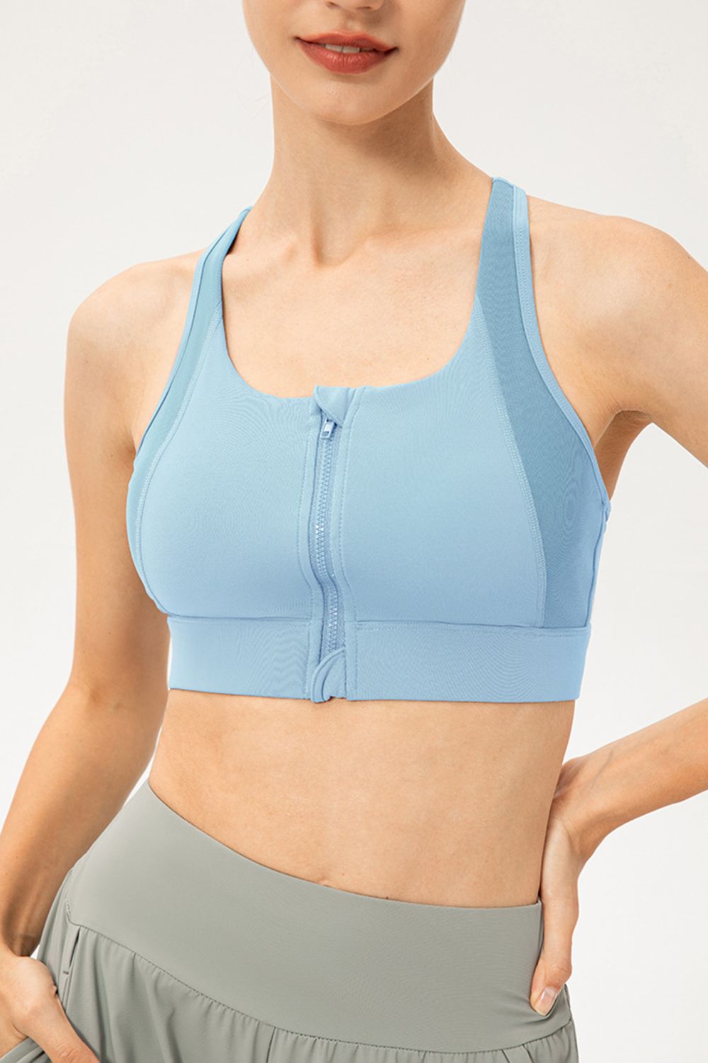 Zip-Up Round Neck Sports Bra - Aurelia Clothing