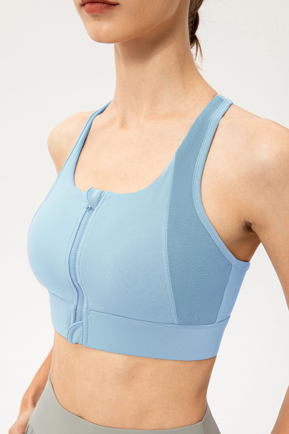 Zip-Up Round Neck Sports Bra - Aurelia Clothing