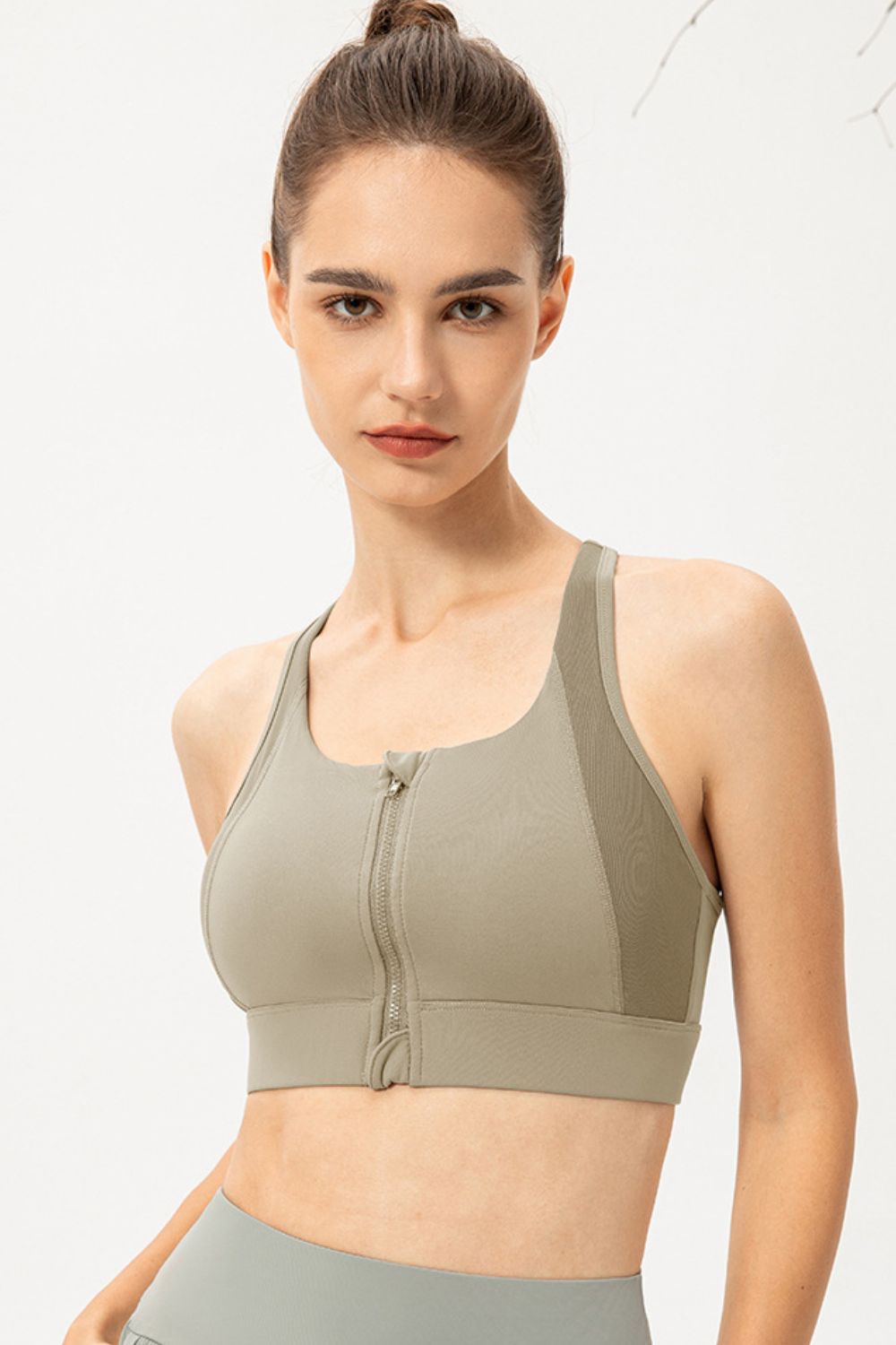 Zip-Up Round Neck Sports Bra - Aurelia Clothing