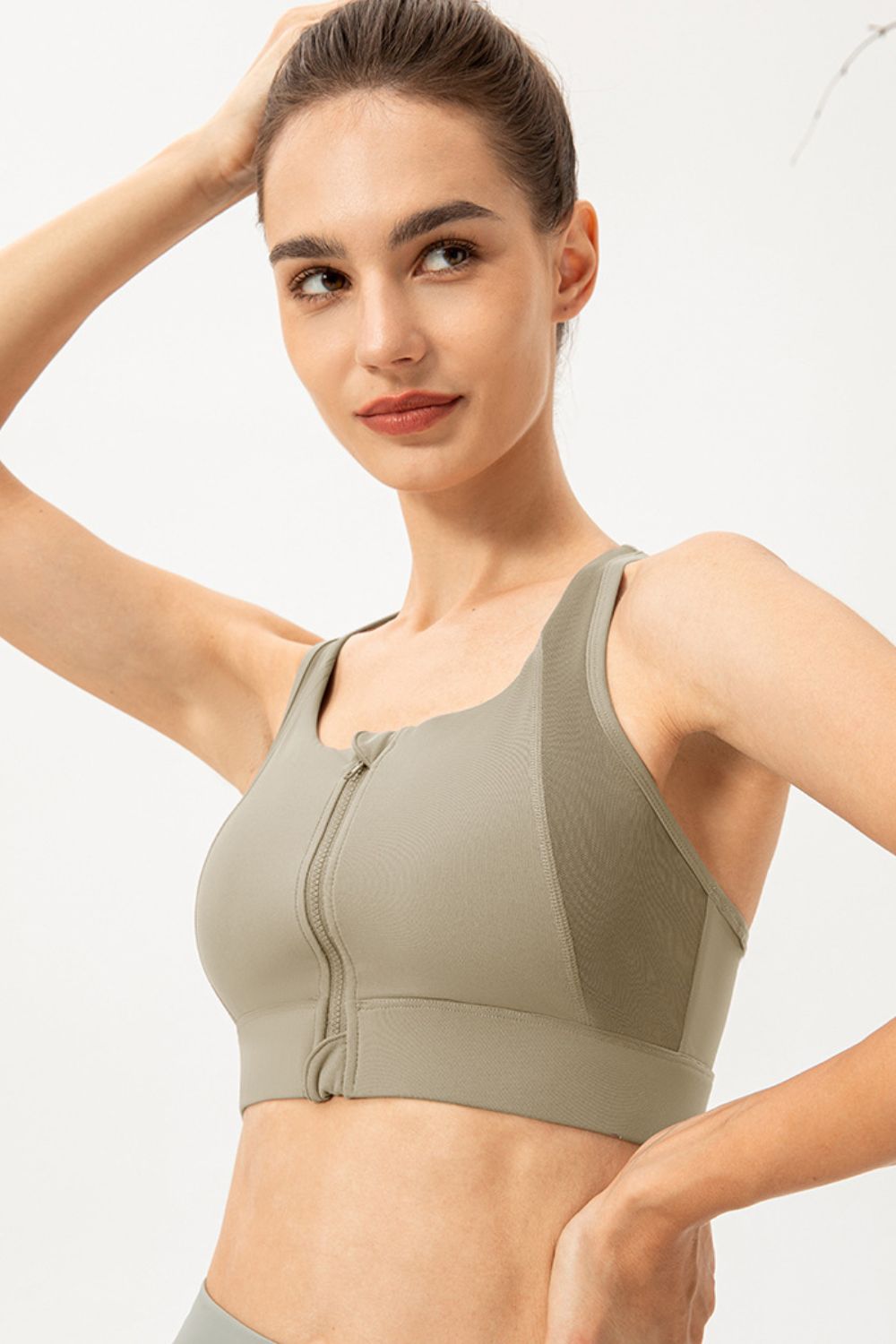 Zip-Up Round Neck Sports Bra - Aurelia Clothing