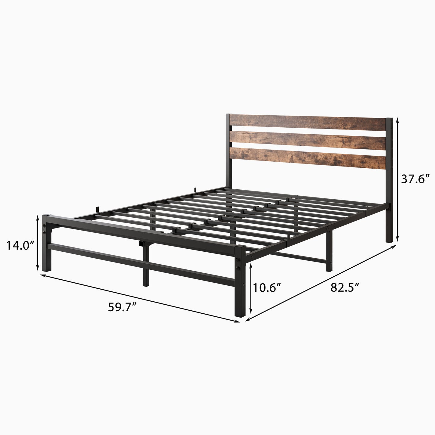 Queen Size Platform Bed Frame with Rustic Vintage Wood Headboard, Strong Metal Slats Support Mattress Foundation, No Box Spring Needed Rustic Brown - Free Shipping - Aurelia Clothing