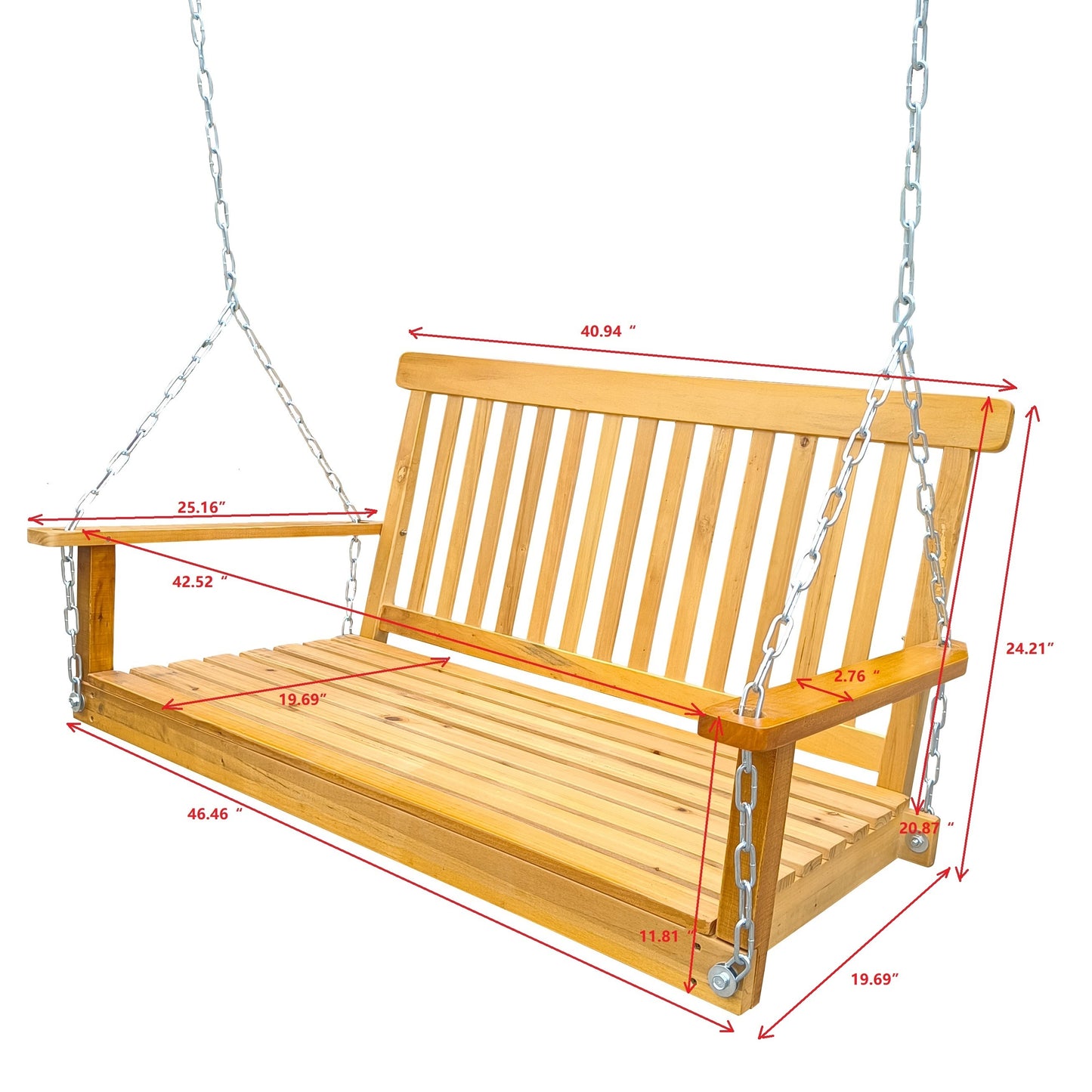 Front Porch Swing with Armrests, Wood Bench Swing with Hanging Chains,for Outdoor Patio ,Garden Yard, porch, backyard, or sunroom,Easy to Assemble,teak - Free Shipping - Aurelia Clothing