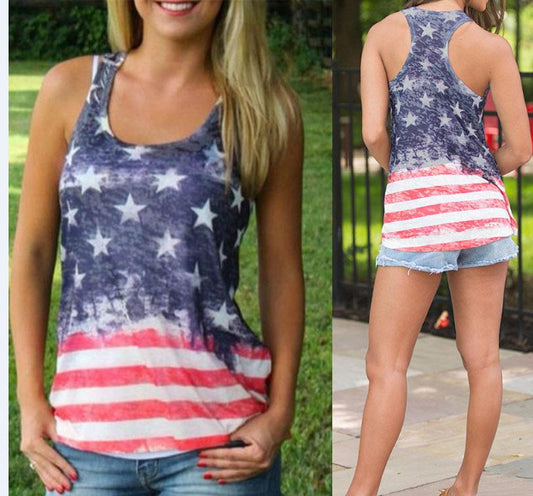 American Flag Print Sleeveless T-shirt - Free Shipping