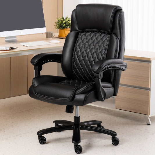 Executive Office Chair - 500lbs Heavy Duty Office Chair, Wide Seat Bonded Leather Office Chair with 30-Degree Back Tilt & Lumbar Support (Black)  - Free Shipping - Aurelia Clothing