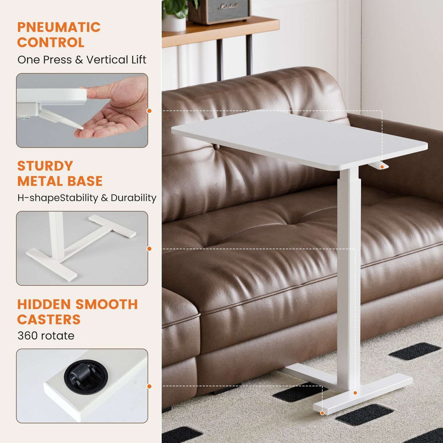 Adjustable mobile bed desk, computer desk, mobile standing desk, lifting desk, desk, white - Free Shipping - Aurelia Clothing