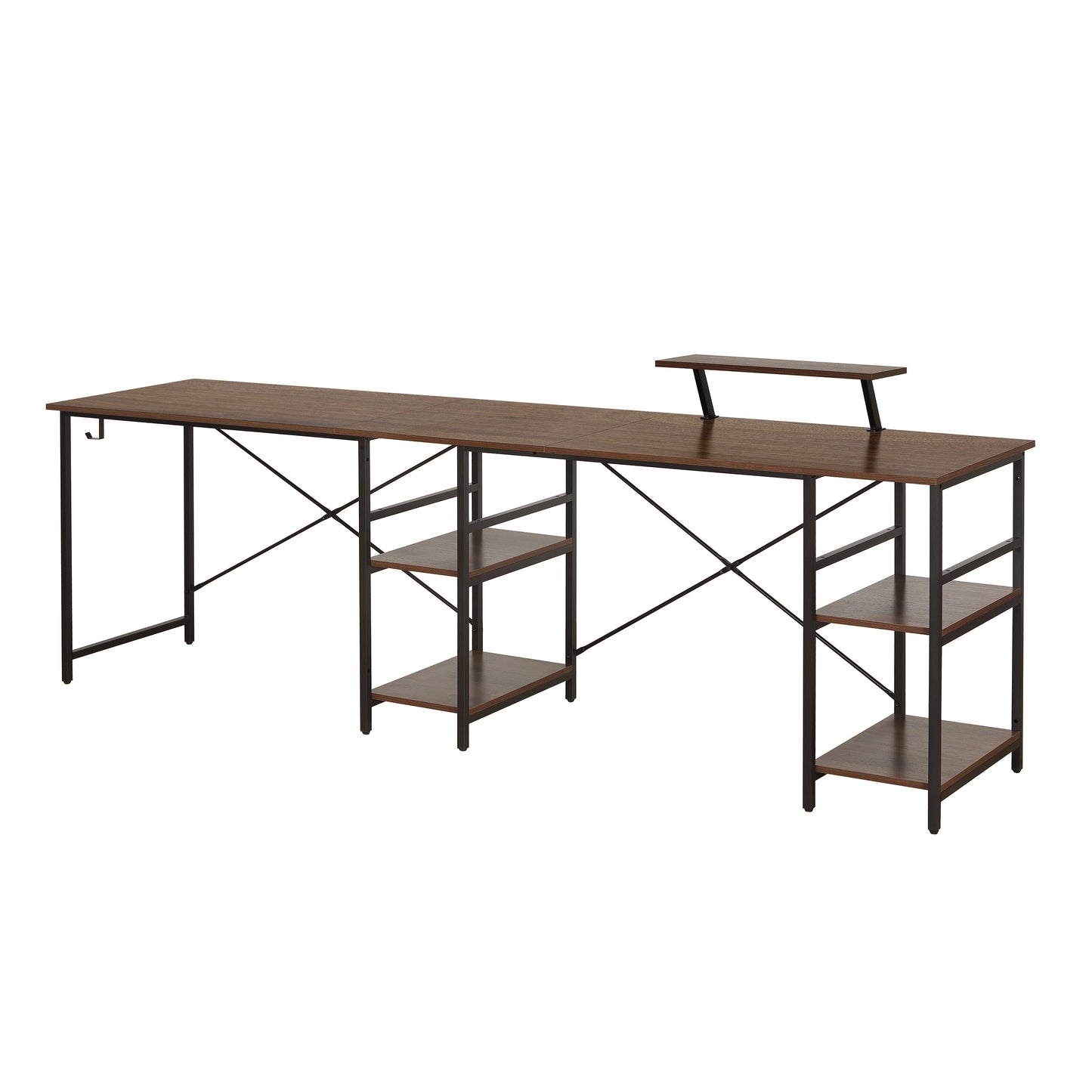 Techni Mobili L-Shape Industrial Desk with storage shelves, Walnut - Free Shipping - Aurelia Clothing