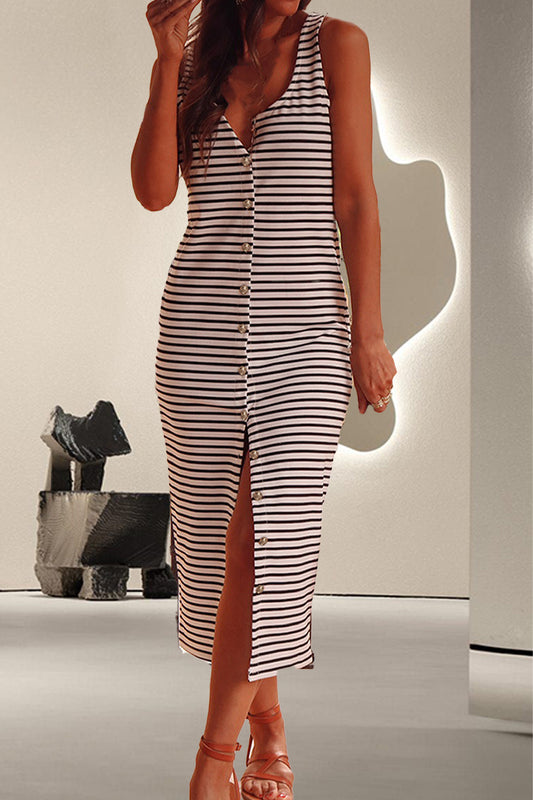 Striped Wide Strap Midi Dress - Aurelia Clothing