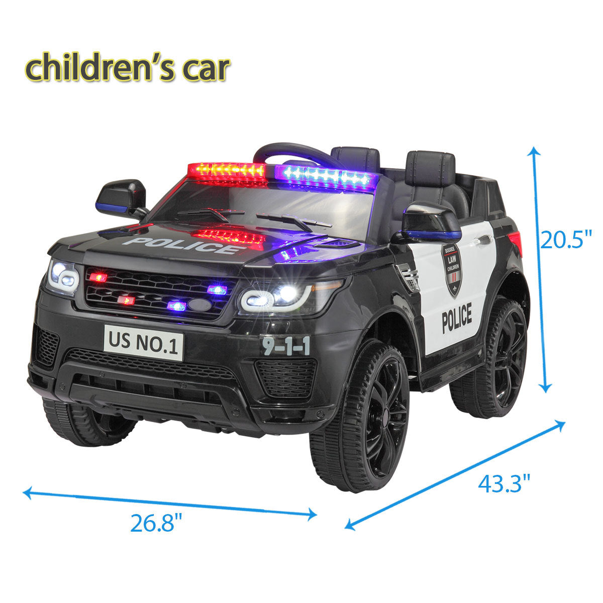 12V Kid Ride on Police Car with Parental Remote Control, Battery Powered Electric Truck with Siren, Flashing Lights,Music, Spring Suspension, Black - Free Shipping - Aurelia Clothing
