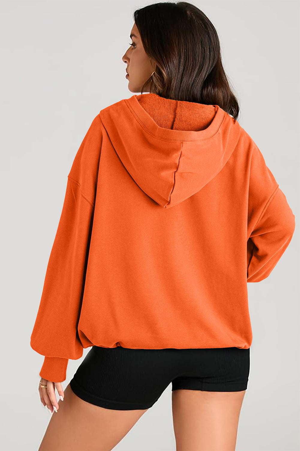 Pocketed Half Zip Long Sleeve Hoodie - Aurelia Clothing